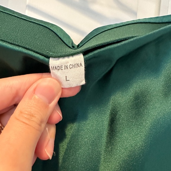 Green Satin High Waist Midi Skirt - Picture 3 of 6